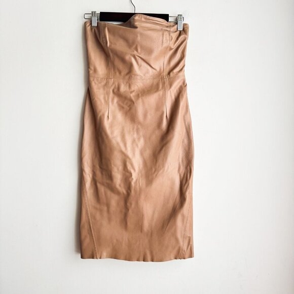 Revolve Lamarque Nude Beige Leather Bodycon Dress XS/0 - Picture 5 of 8